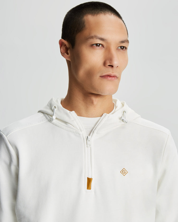 Bawełniana bluza męska z kapturem z nadrukiem regular fit biała