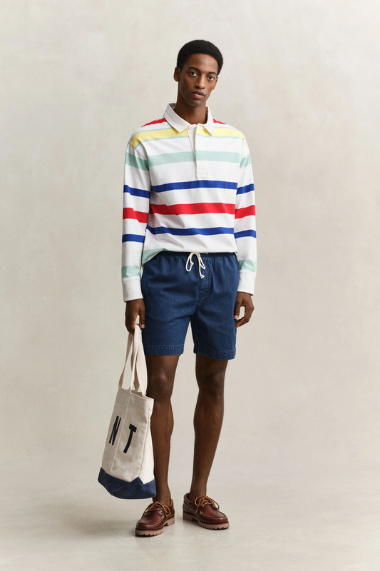 Bawełniana bluza męska w paski z kołnierzykiem polo relaxed fit