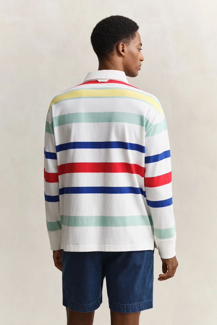 Bawełniana bluza męska w paski z kołnierzykiem polo relaxed fit
