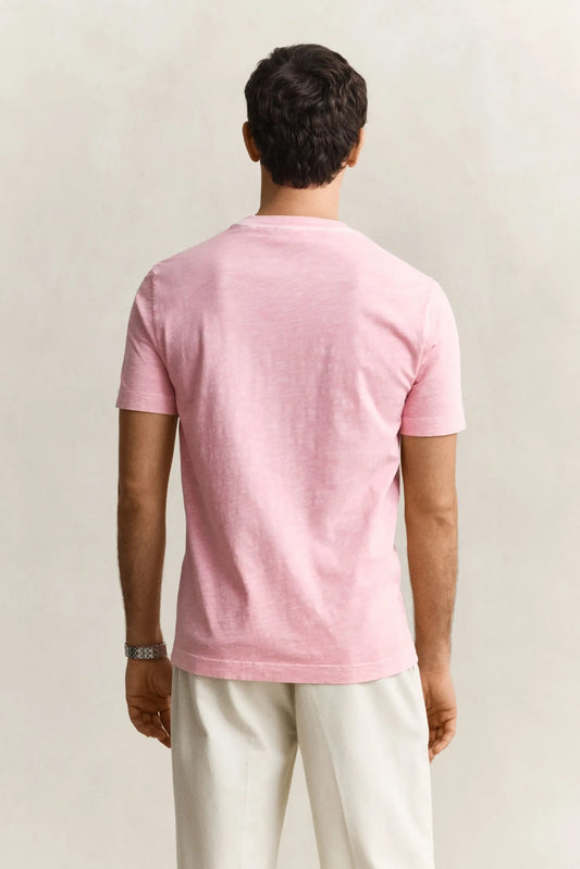 Bawełniany t-shirt męski z okrągłym kołnierzykiem regular fit różowy