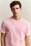 Bawełniany t-shirt męski z okrągłym kołnierzykiem regular fit różowy