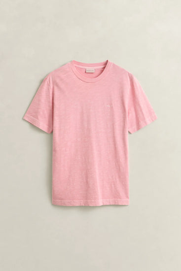Bawełniany t-shirt męski z okrągłym kołnierzykiem regular fit różowy