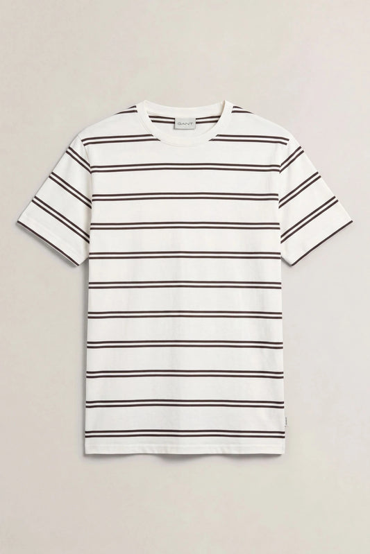 Z bawełny pima t-shirt męski w paski kremowy
