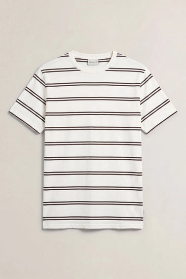 Z bawełny pima t-shirt męski w paski kremowy