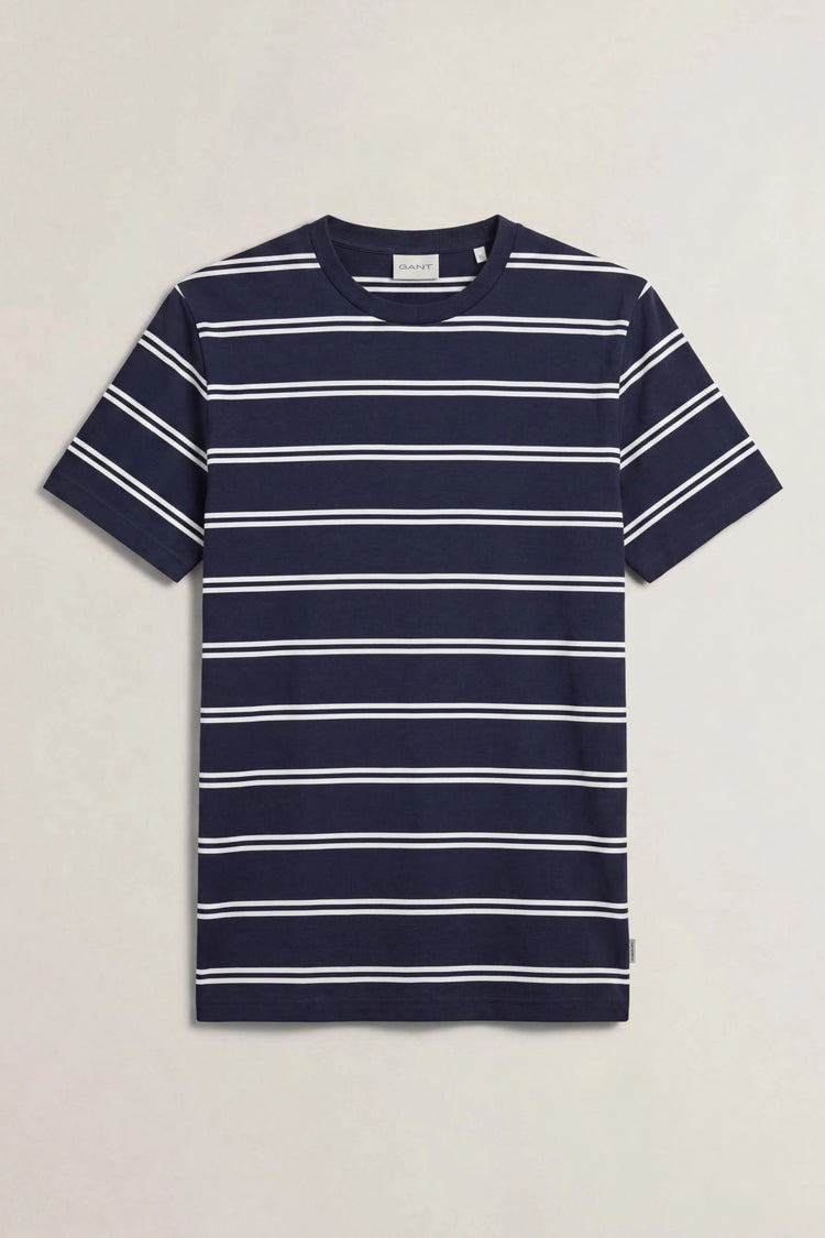 Z bawełny pima t-shirt męski w paski granatowy