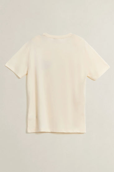 Bawełniany t-shirt męski z nadrukiem regular fit kremowy