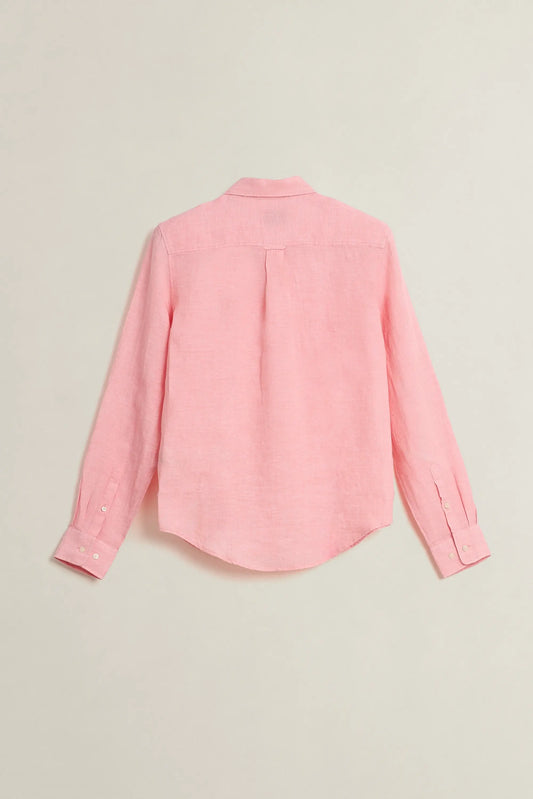 Lniana koszula damska z długim rękawem regular fit różowa
