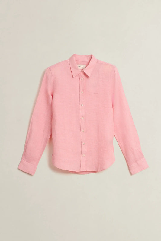 Lniana koszula damska z długim rękawem regular fit różowa