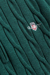 Bawełniany sweter męski w warkocze half zip zielony