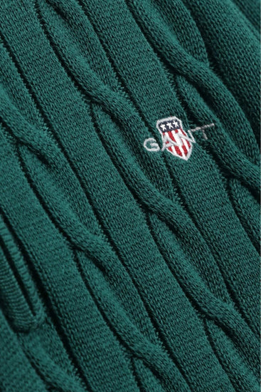 Bawełniany sweter męski w warkocze half zip zielony