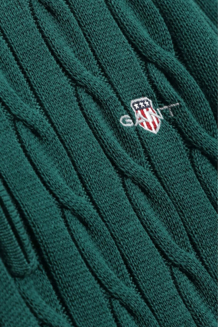 Bawełniany sweter męski w warkocze half zip zielony