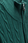 Bawełniany sweter męski w warkocze half zip zielony