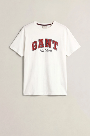 T-shirt męski z nadrukiem beżowy