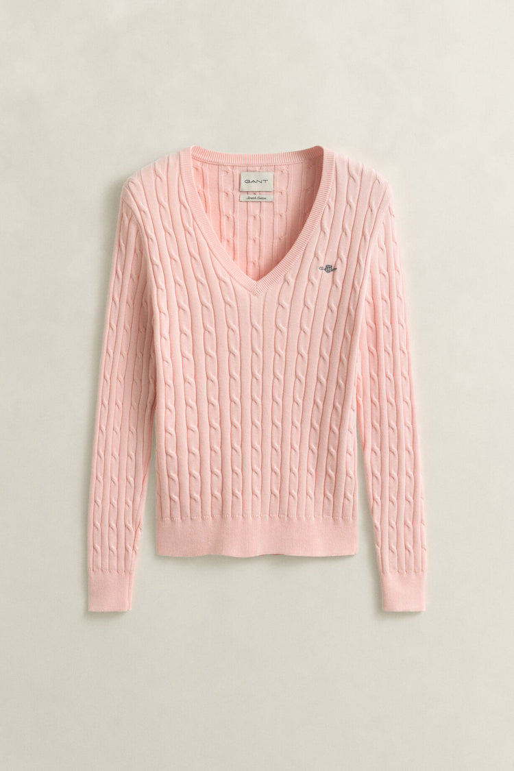 Sweter damski z dekoltem V slim fit różowy