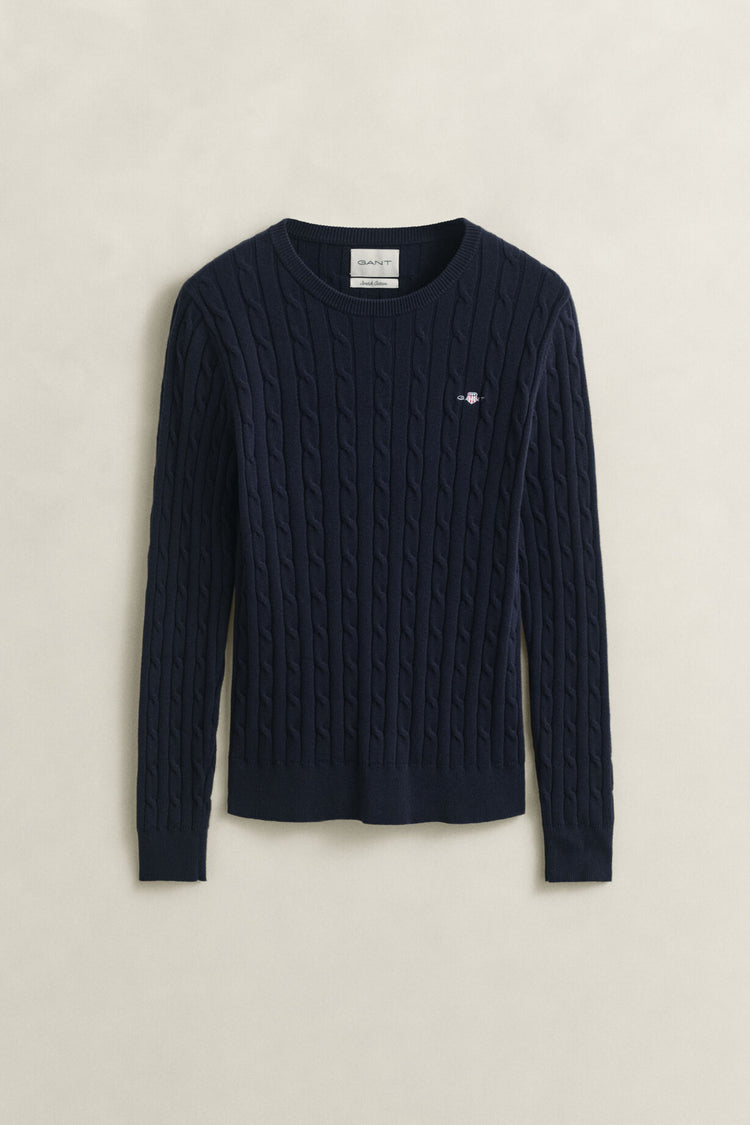 Sweter damski z okrągłym dekoltem slim fit granatowy