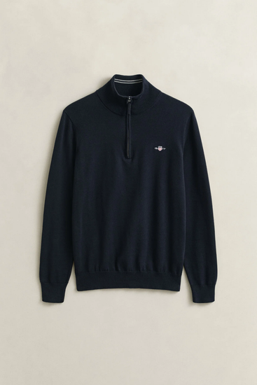 Sweter męski z zamkiem do połowy długi rękaw regular fit granatowy