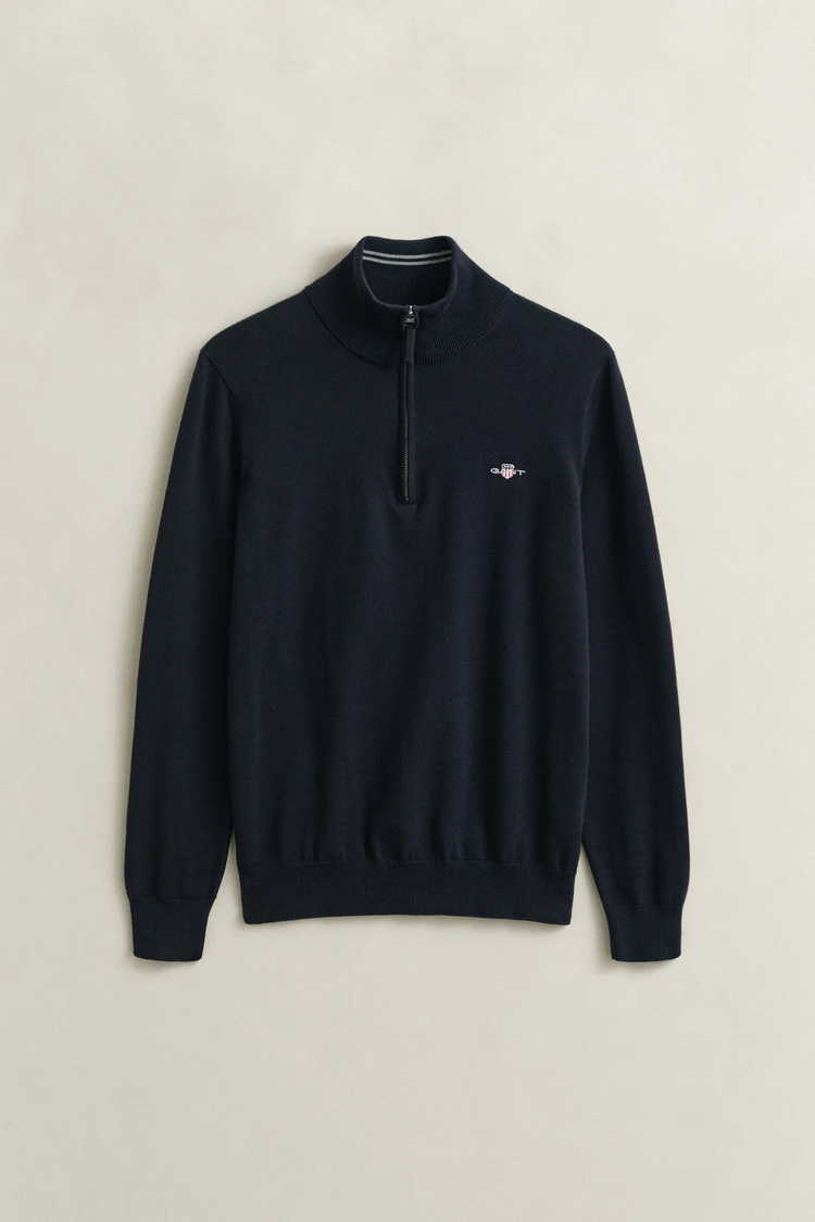 Sweter męski z zamkiem do połowy długi rękaw regular fit granatowy