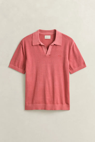 Bawełniany sweter męski z kołnierzykiem polo regular fit czerwony