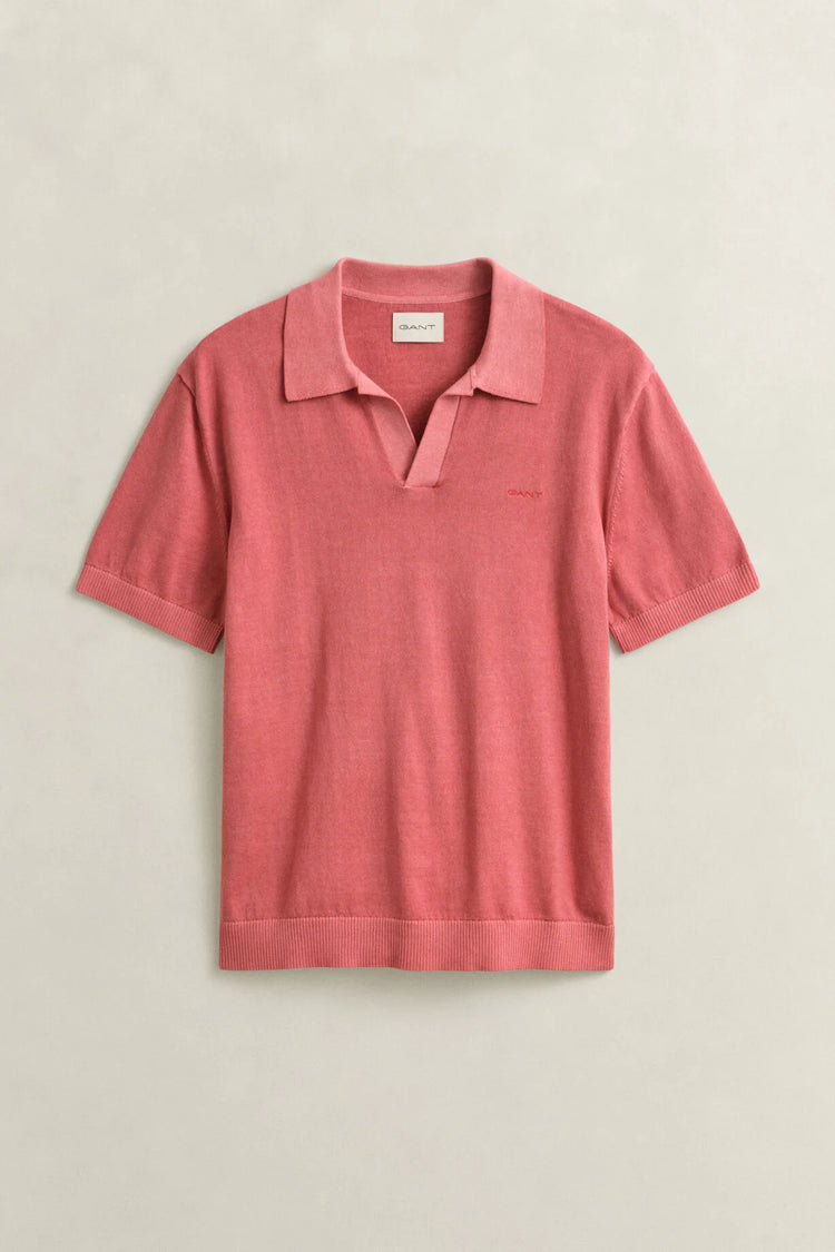 Bawełniany sweter męski z kołnierzykiem polo regular fit czerwony