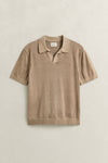 Bawełniany sweter męski z kołnierzykiem polo regular fit khaki