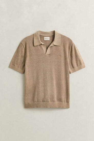 Bawełniany sweter męski z kołnierzykiem polo regular fit khaki
