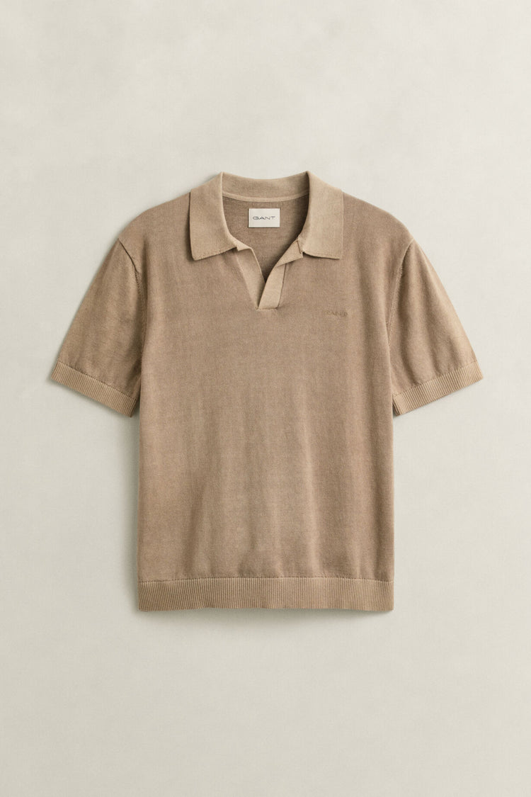 Bawełniany sweter męski z kołnierzykiem polo regular fit khaki