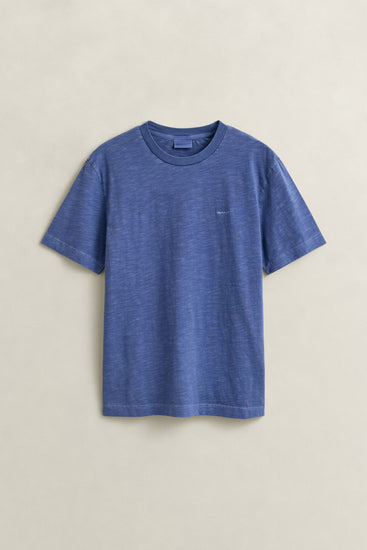 Bawełniany t-shirt męski z okrągłym kołnierzykiem regular fit niebieski