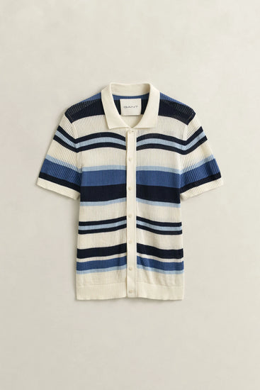 Bawełniany sweter męski z kołnierzykiem polo regular fit niebieski