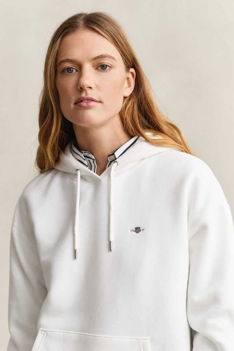 Bawełniana bluza damska z kapturem relaxed fit biała