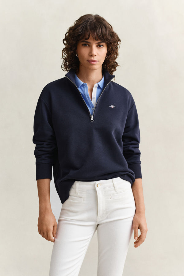 Bluza damska z zamkiem do połowy relaxed fit granatowa