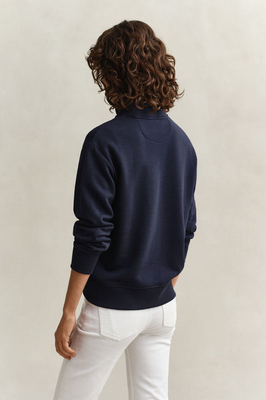 Bluza damska z zamkiem do połowy relaxed fit granatowa