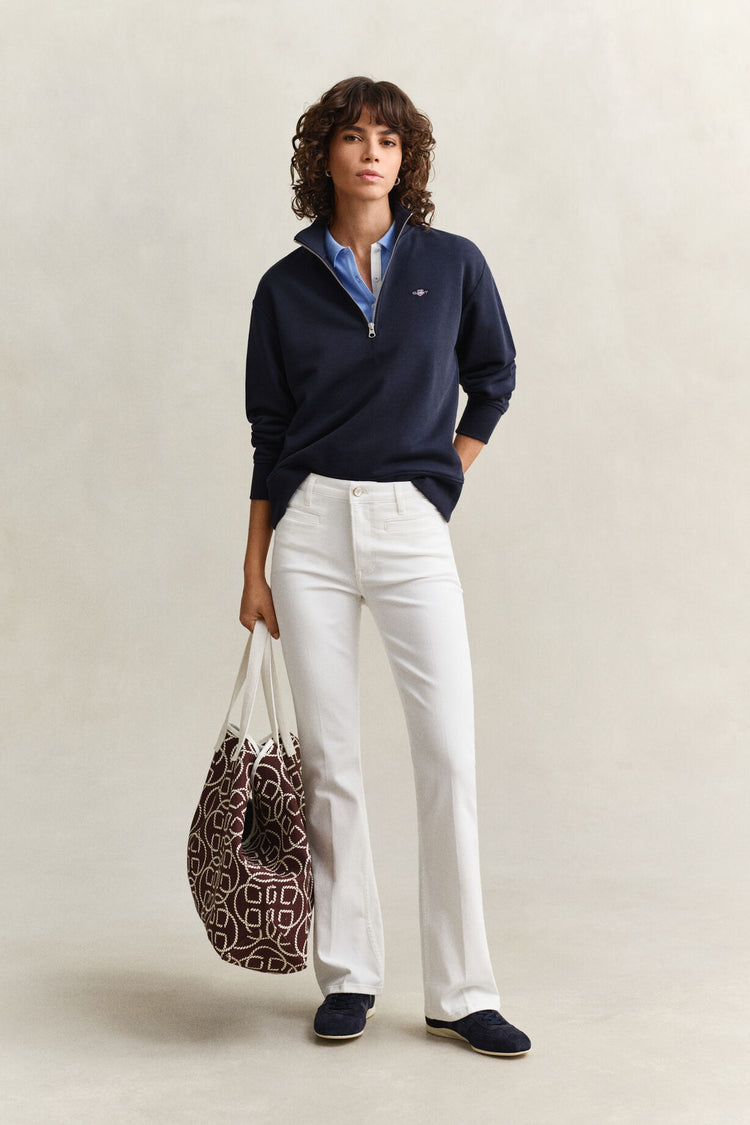 Bluza damska z zamkiem do połowy relaxed fit granatowa