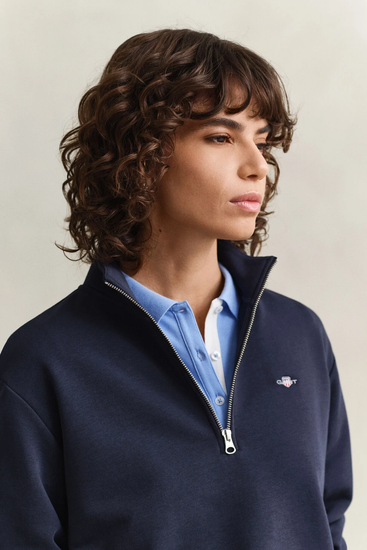 Bluza damska z zamkiem do połowy relaxed fit granatowa