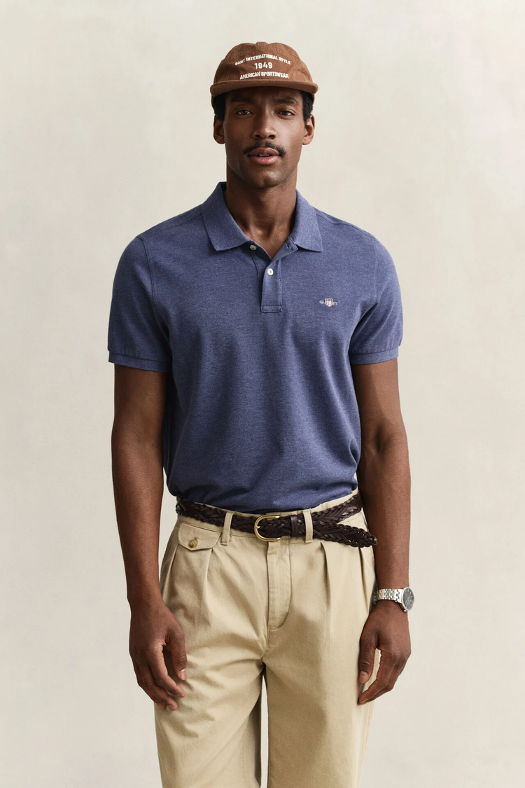 Koszulka polo męska z krótkim rękawem regular fit granatowa