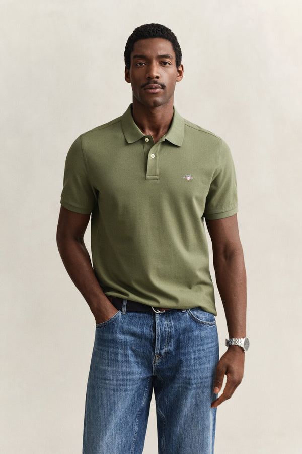 Bawełniane polo męskie z krótkim rękawem slim fit zielone