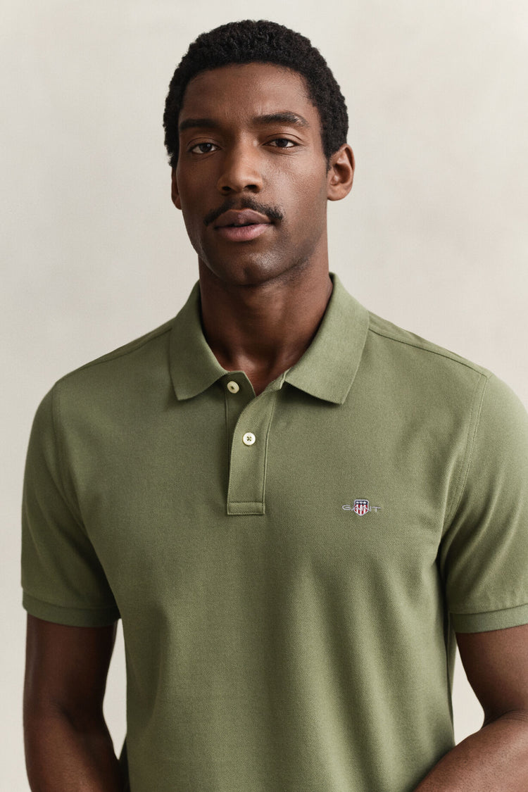Bawełniane polo męskie z krótkim rękawem slim fit zielone