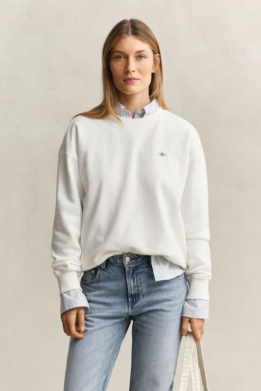 Bluza damska okrągły kołnierzyk relaxed fit biała