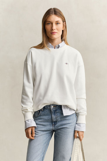 Bluza damska okrągły kołnierzyk relaxed fit biała