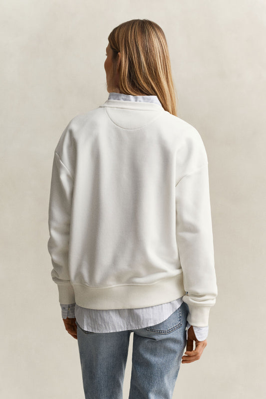 Bluza damska okrągły kołnierzyk relaxed fit biała