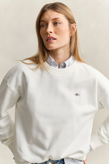 Bluza damska okrągły kołnierzyk relaxed fit biała