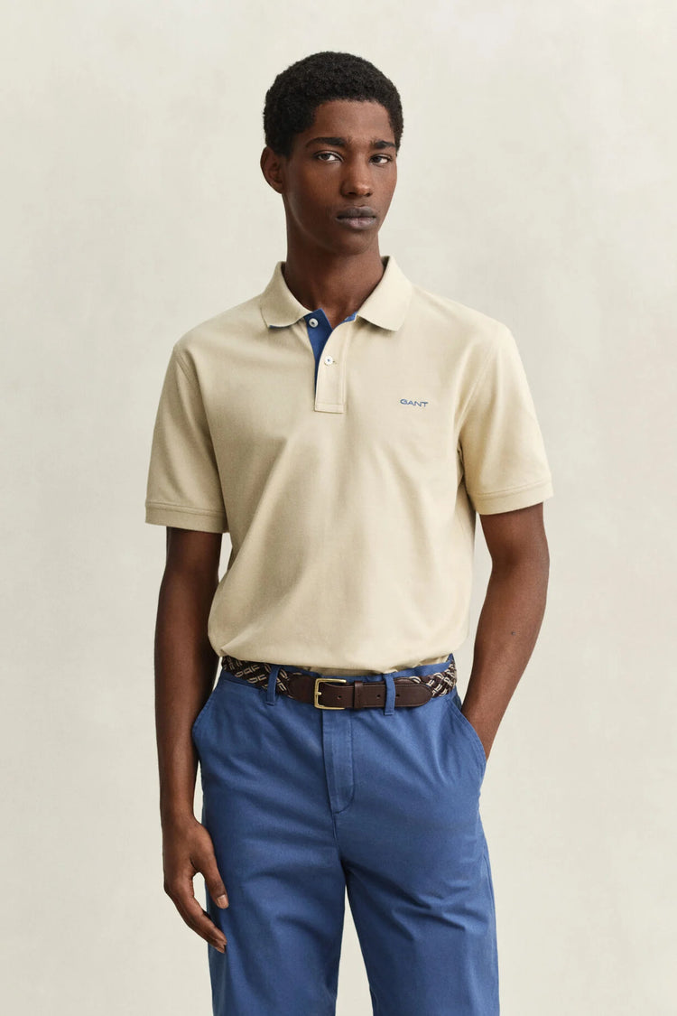 Polo męskie z krótkim rękawem regular fit beżowe