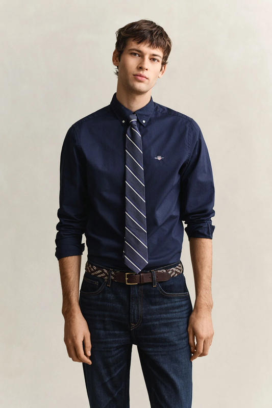 Koszula męska z długim rękawem slim fit granatowa