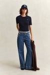 Sweter damski z krótkim rękawem z okrągłym kołnierzykiem slim fit