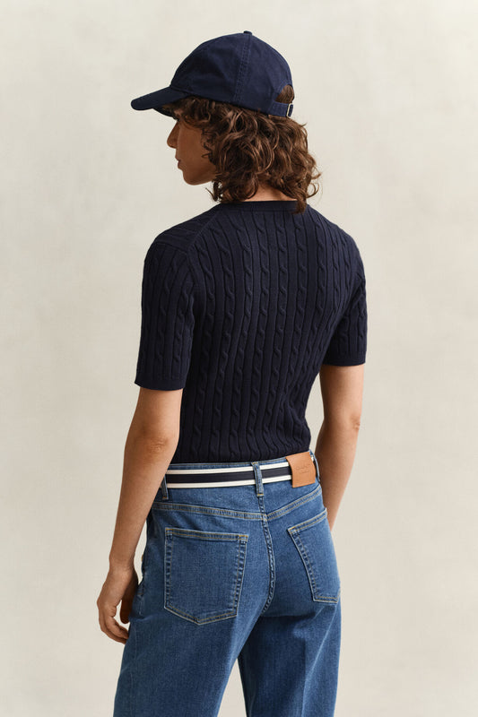 Sweter damski z krótkim rękawem z okrągłym kołnierzykiem slim fit
