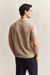 Bawełniany sweter męski z kołnierzykiem polo regular fit khaki