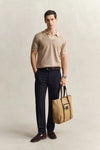Bawełniany sweter męski z kołnierzykiem polo regular fit khaki