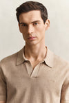 Bawełniany sweter męski z kołnierzykiem polo regular fit khaki
