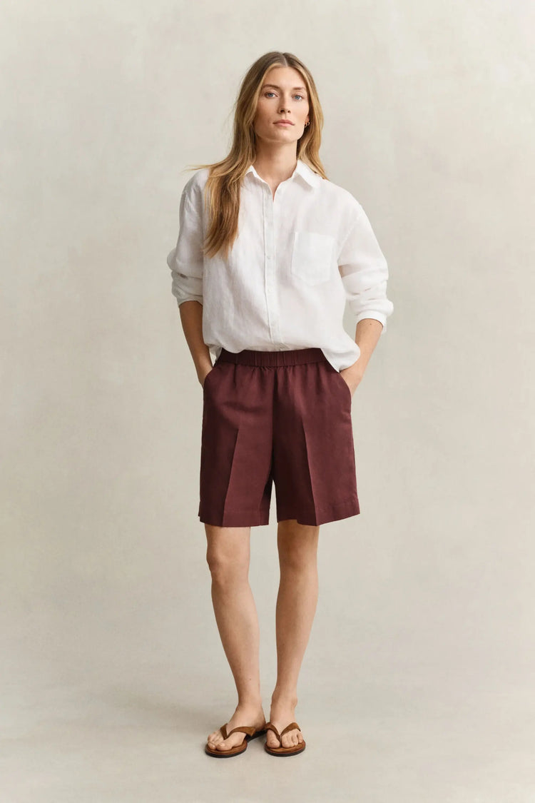 Lniane szorty damskie relaxed fit brązowe