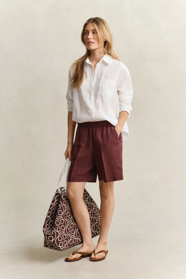 Lniane szorty damskie relaxed fit brązowe
