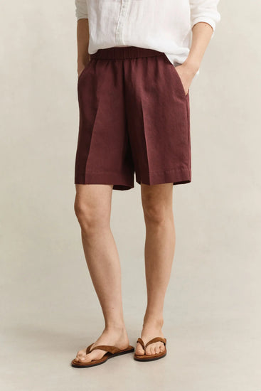 Lniane szorty damskie relaxed fit brązowe